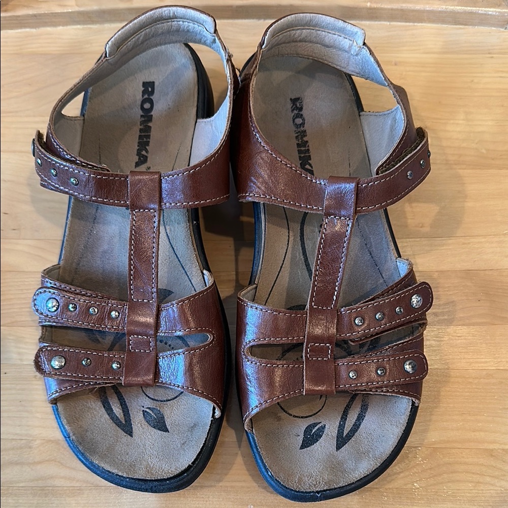 Romika Chestnut Leather Sandals with Stud Details